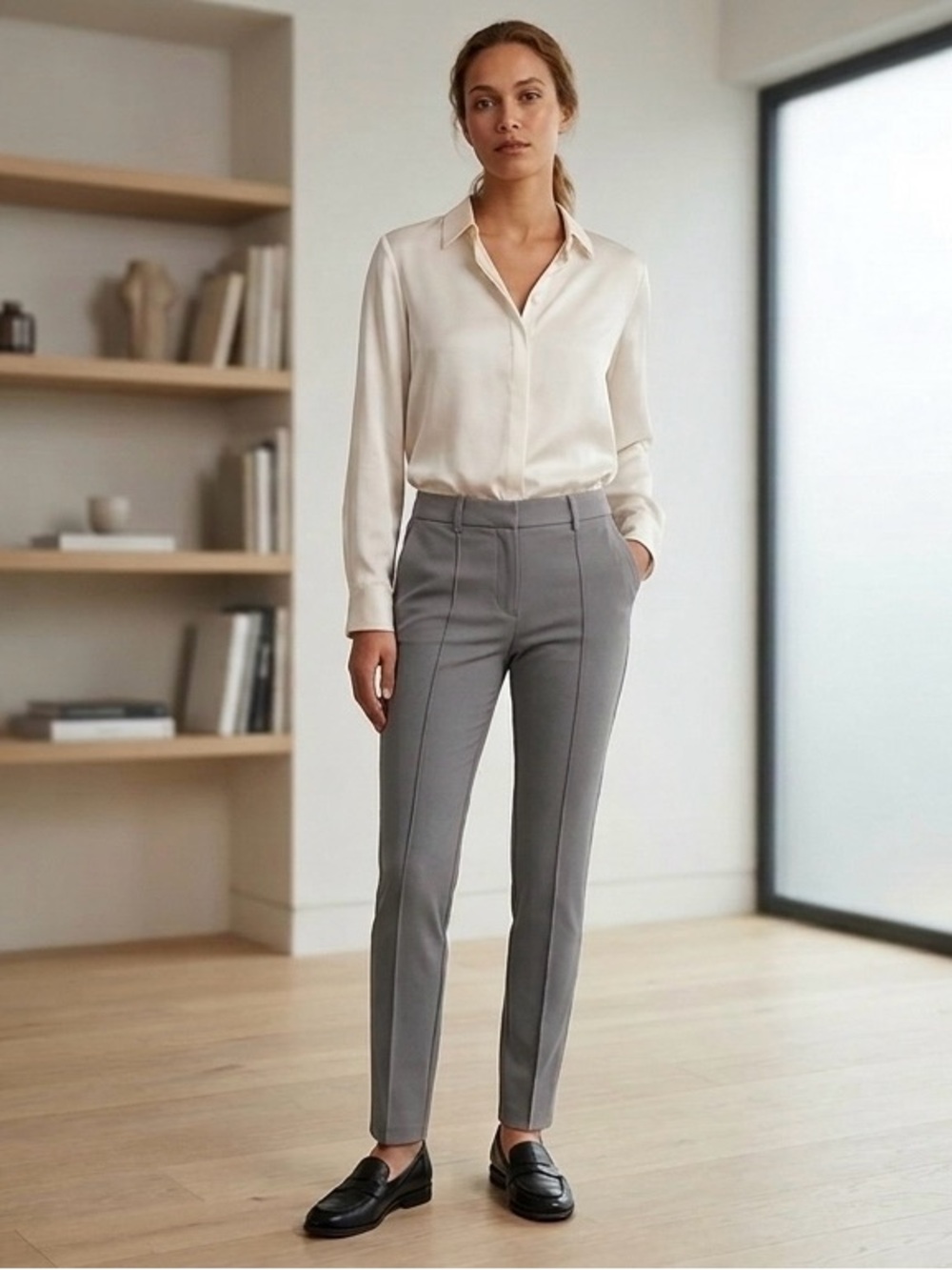 Patrizia Pepe Gray Slim-Fit Suit Pants | Mid-Rise Tailored Trousers Size 4